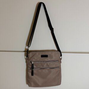 AK Woman's Sport Nylon Mauve External 3 Zipper Black Logo Cross Body Handbag